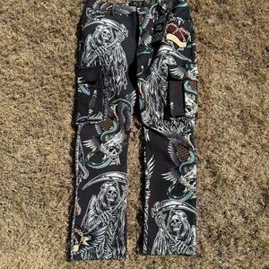 Rebel Vengeance Grim Reaper Tapestry Cargo Pants